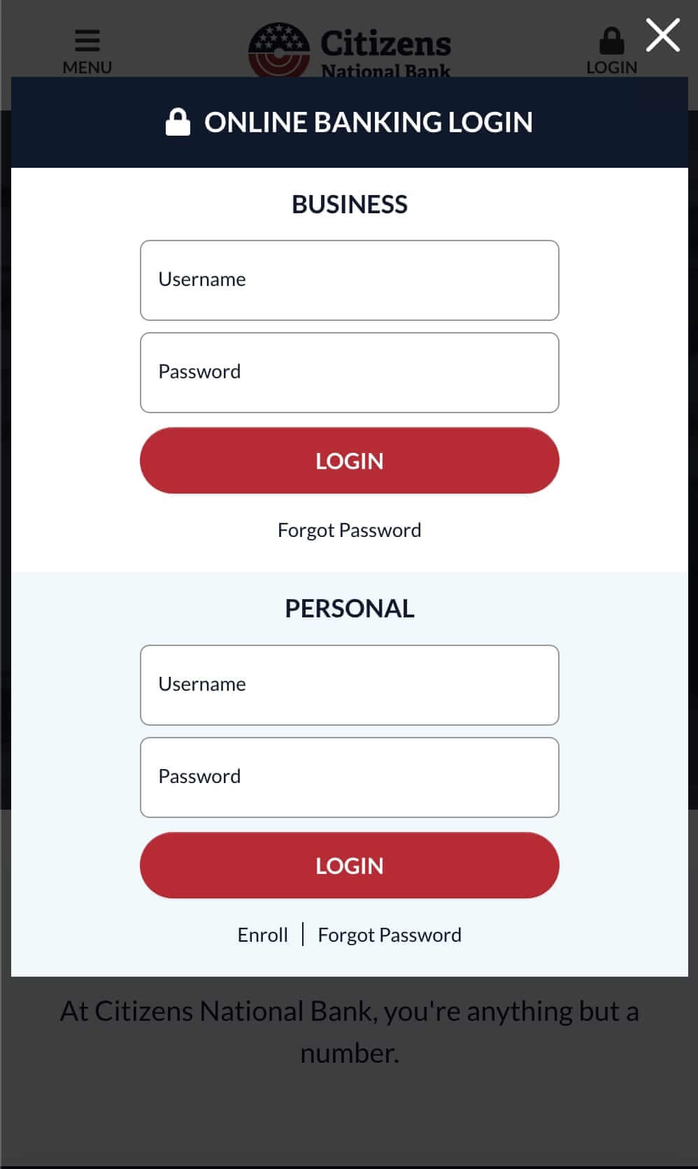 Mobile dual exposed online banking login forms